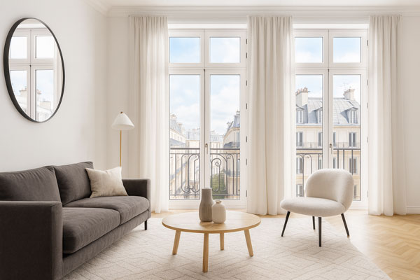 Fenêtre haussmannienne en bois sur mesure à Paris avec double vitrage et crémones traditionnelles